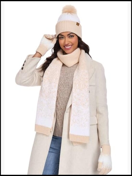 Winter Beanie Hat Touchscreen Gloves Long Scarf 3 Set Fleece  display picture 1